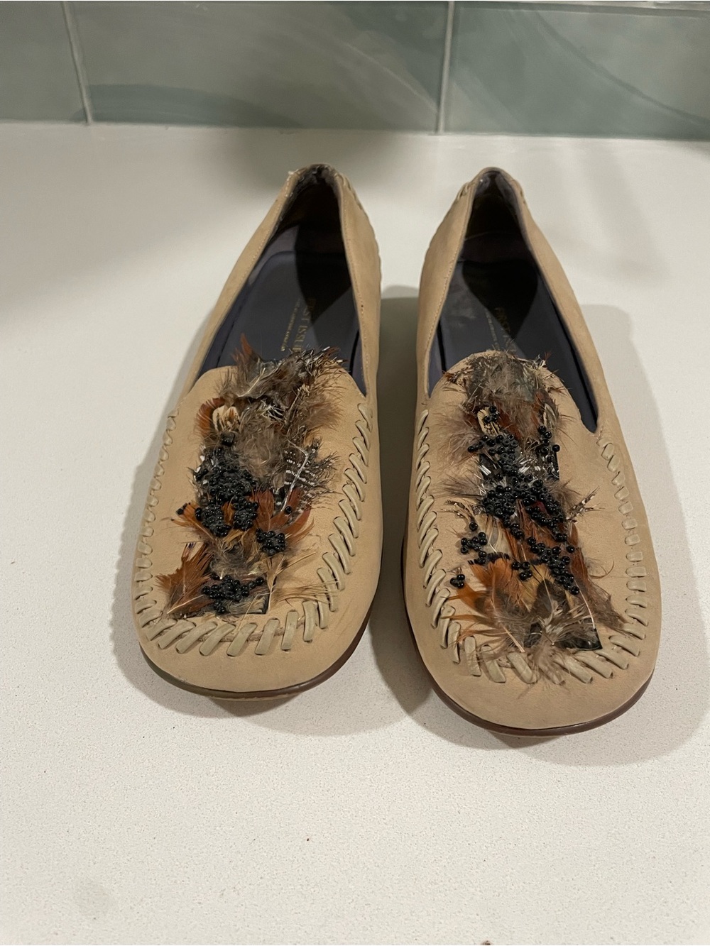 First issue, Liz Claiborne Beaded Feather Embellished Beige Women’s Loafers